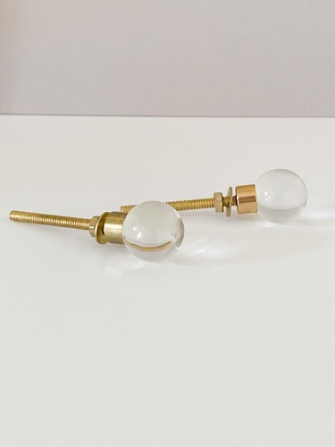 2 Classy Clear Glass w/Gold Brass Round Ball Cabinet Door Knobs Hardware Pulls - Picture 7 of 22