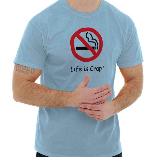 Life is Crap No Smoking Funny Smoker Gift Womens or Mens Crewneck T Shirt Tee - Picture 11 of 12