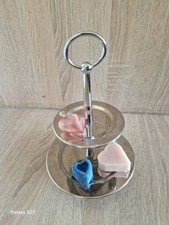 Etagere Servierständer mit Dekoherzen Silber Metall Neu