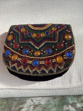Vintage Tapestry Embroidered Evening Bag Clutch Floral Design 1950 Petit Point
