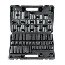 Impact Sockets Set 48pcs 6-Point 3/8in Drive Bit Ratchet Tool Kit Case