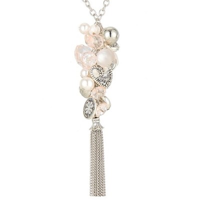 Silber Lange Quaste Halsketten für Damen Boho Kette Halskette mit Quaste Perlen Pe