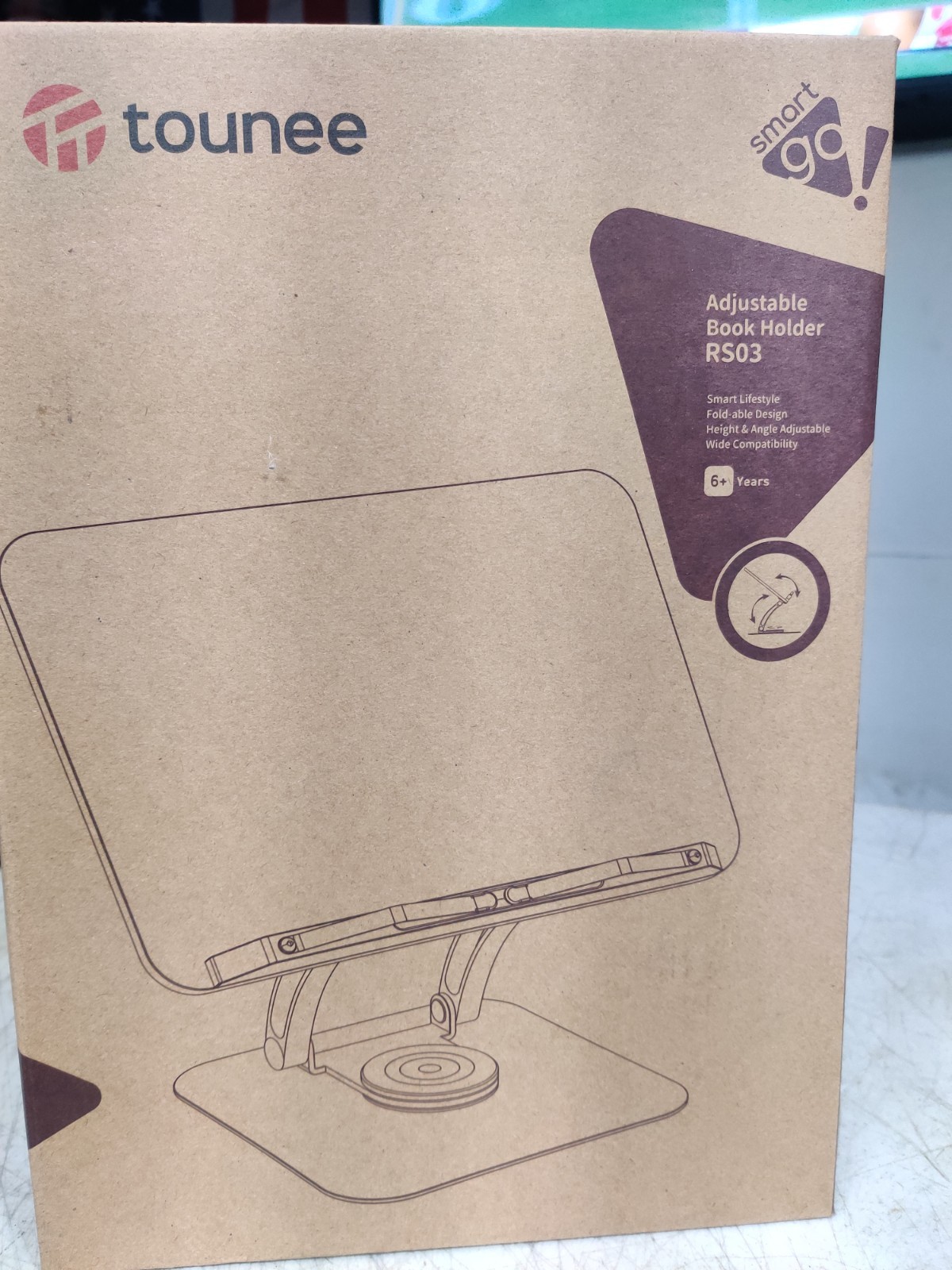 Tounee Book Stand for Reading, Adjustable Book Holder with 360° Swivel Base