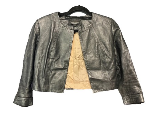 White Suede Real Leather Jacket Black Sz 12 Cropped