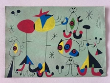 Joan Miro (Handmade) Drawing mixed media on paper signed & stamped