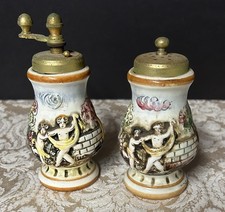 Vtg Capodimonte Salt Shaker  Pepper Mill Relief Cherubs Made in Italy Patina