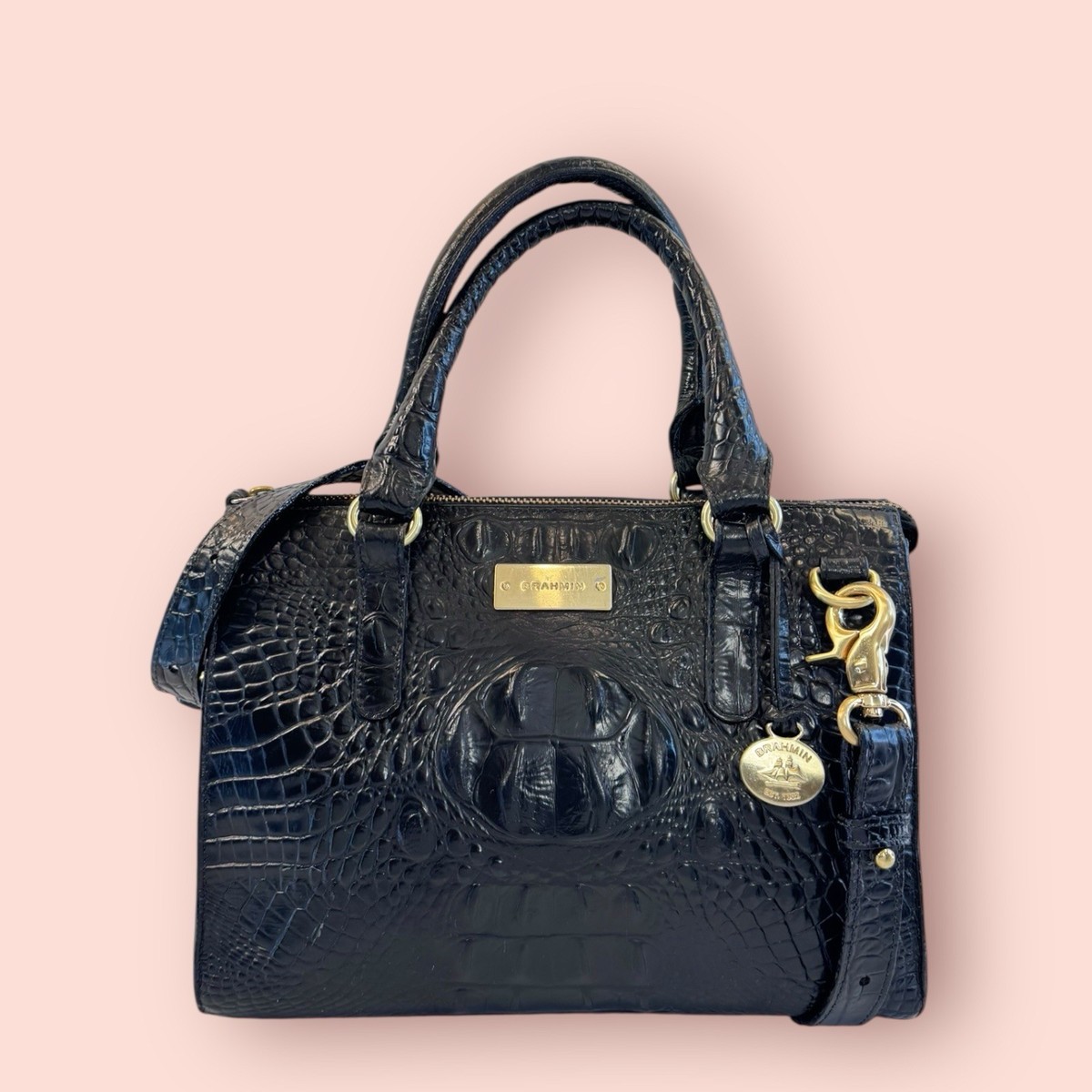 BRAHMIN Anywhere Convertible Melbourne Croc Embossed Leather Small