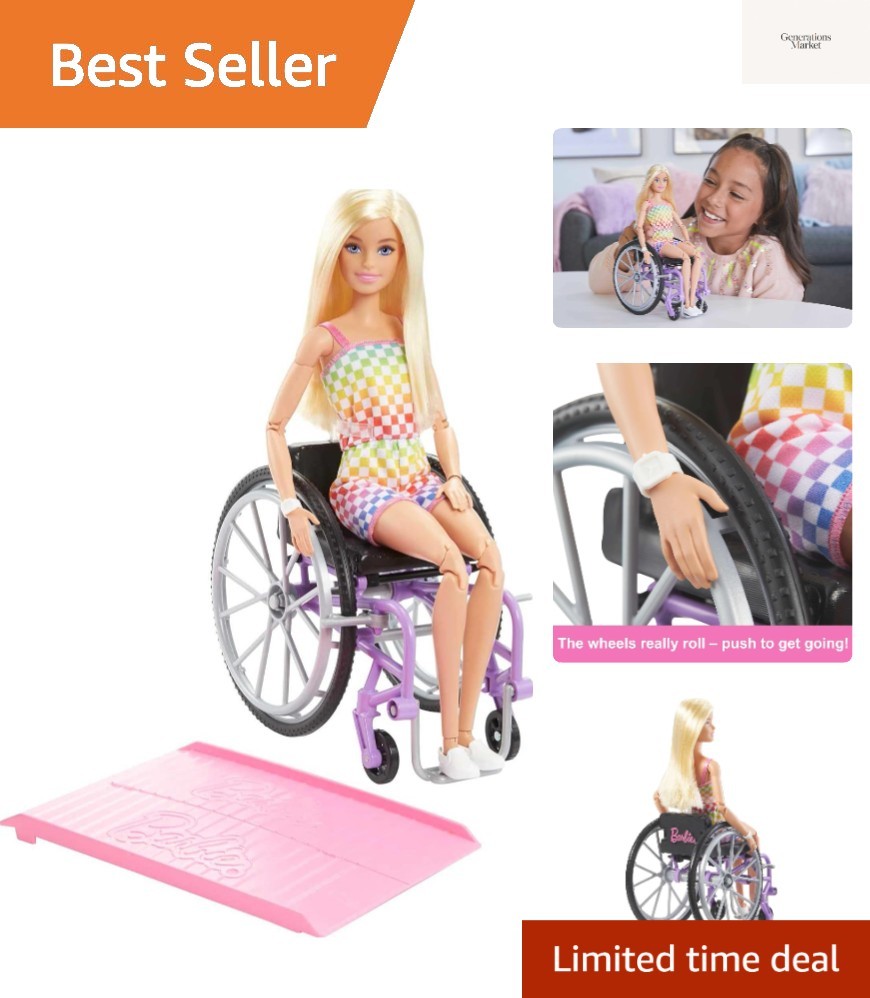 Doll with Wheelchair and Ramp, Kids Toys and Gifts, Blonde, 