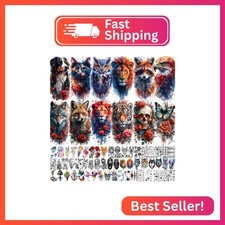 69 Sheets Watercolor Lion Raccoon Fox Temporary Tattoos For Women Adults, Eagle