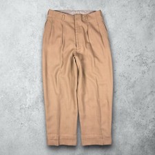 Vintage 50s Double Pleated Gabardine Rayon Trouser Dress Pants Tan Size 30x26