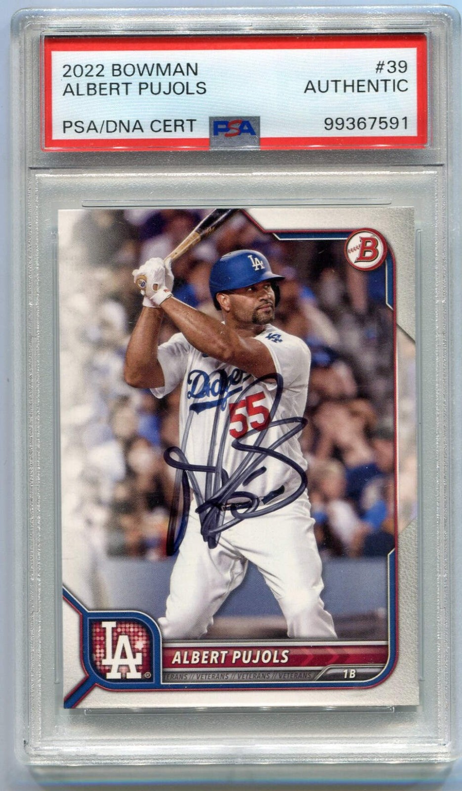Albert Pujols 2022 Bowman Autographed Signed Card #39 PSA/DNA Certified 