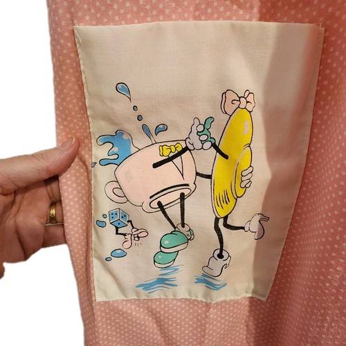 Vtg Zip Snap Wrap Pink w White Polka Dots House Dress Anthropomorphic Pockets - Picture 3 of 7
