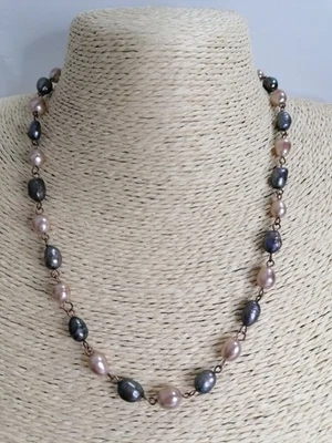 Cultured Freshwater Baroque Pearl link Necklace Antiqued bronze 515 - Image 1 of 4