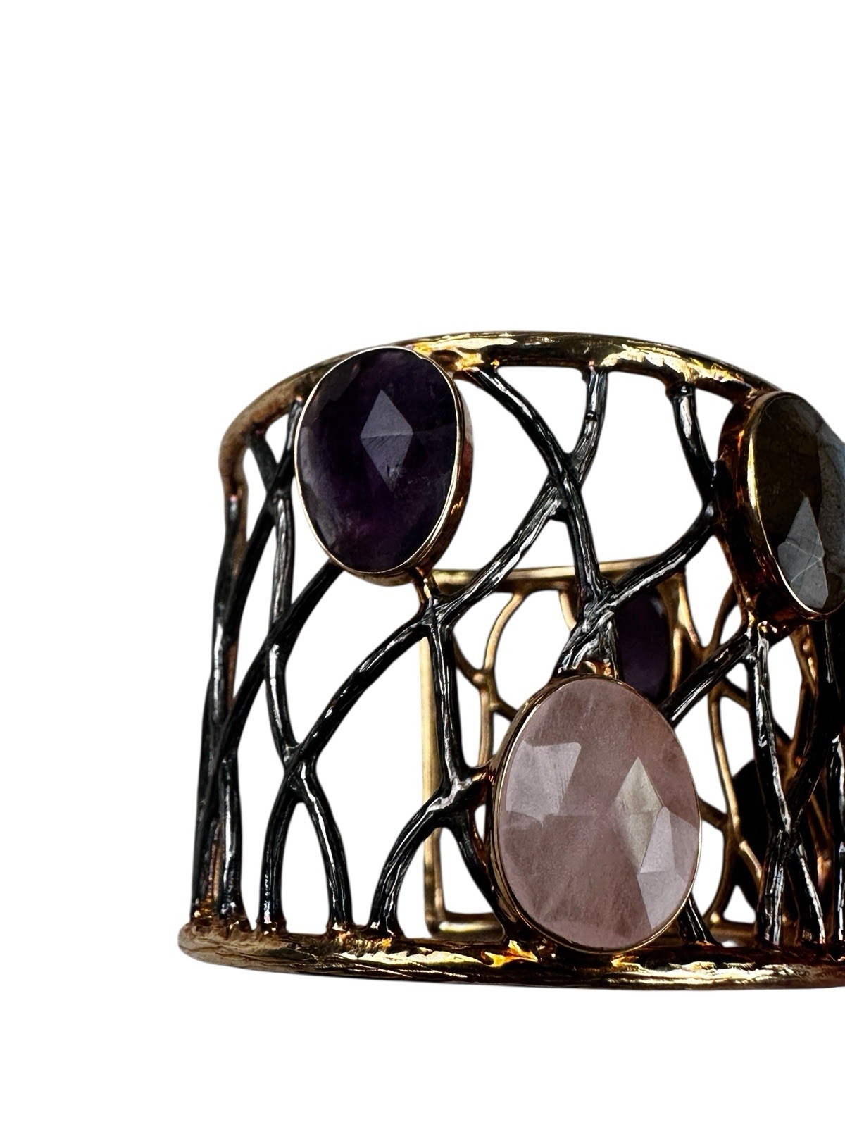 Artisan Openwork Gemstone Cuff Bracelet Amethyst … - image 4