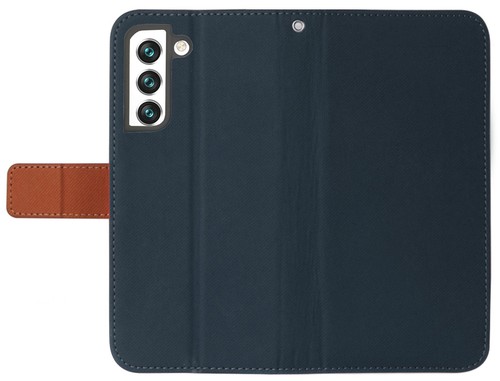 Marine / Marron Étui Portefeuille Carte Id Fente Et Cordon Lanière pour Samsung - Photo 4 sur 7
