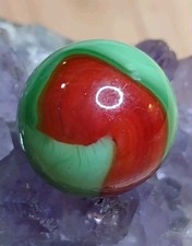 Lime Green  Red Akro Two Color Prize Corkscrew Swirl Toy Vintage Marble .65" NM