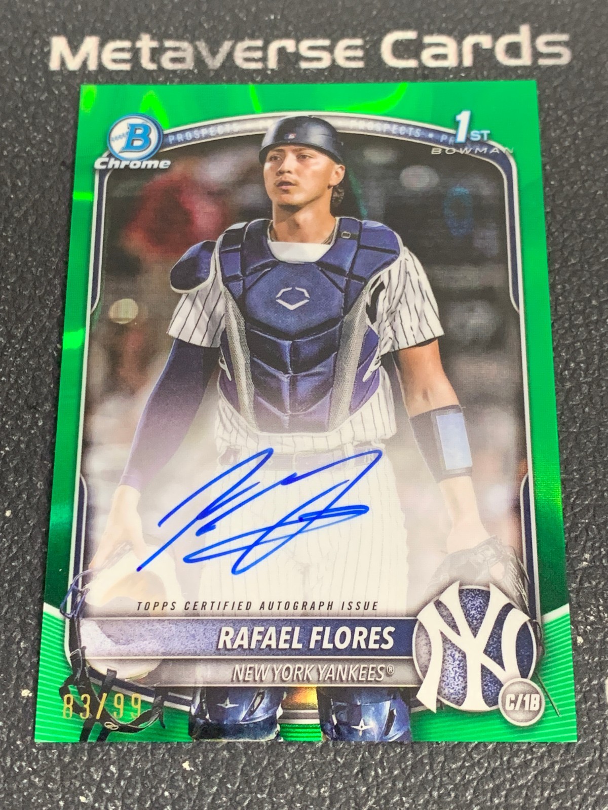 2025 Bowman Chrome Rafael Flores 1st Prospects Auto Green Lava 83/99 Yankees