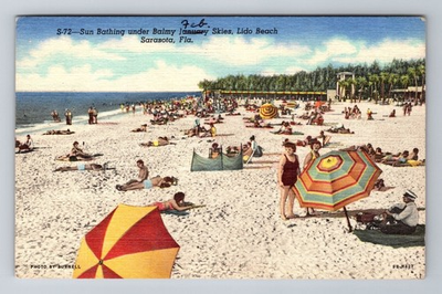 #ad Sarasota FL Florida Sun Bathing Under Balmy Antique Vintage c1950 Postcard $0.99