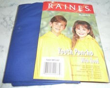 Raines Blue Youth Poncho Waterproof with Hood Fits Sizes 8-14 with Snap Case