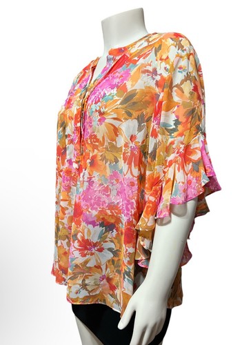 NWT Vince Camuto Plus Size 2X Floral Print Pleated Top Ruffles Sleeve Sheer - 第 4/8 張圖片