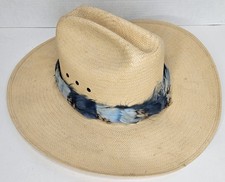 Vintage Stetson Cowboy Hat 4X Western Blue Feather Hatband. Size 7 1/8.