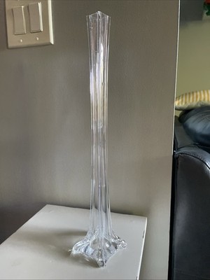 Vtg Eiffel Tower Clear Glass Tall Skinny Vase 15.5 