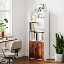 5-Tier Bookcase with 2 Doors, Open Shelves and Adjustable Shelf, Rustic Brown