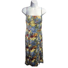 Urban Outfitters Sasha Satin Midi Dress Watercolor Floral Cowl Back Slit Sz S