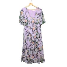 ASTR The Label Lavender Floral Ruched Ruffle Flutter Sleeve Midi Dress XL