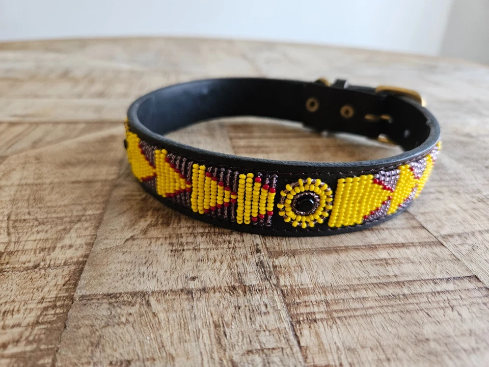Handmade African Beaded Leather Dog Collar | Maasai Pet Collar | Unique Pet Gift - Image 2 of 4