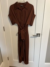 Copper Steve Madden Tori Satin Ruched Button Collar Shirt Midi Dress Size 4