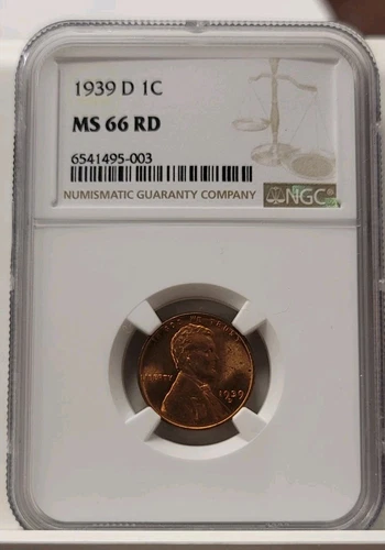 1939-D 1C RD Lincoln Wheat One Cent NGC MS66RD  