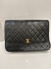 CHANEL Black Quilted Flap Shoulder Bag Gold Chain Strap Turn Lock Burgundy