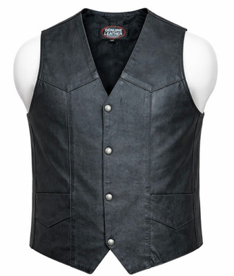 Vintage Echtes Leder Leather Vest 80s Black Western Motorcycle Vest - Mens XL