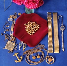 Vintage Gold-Filled Scrap & Not Jewelry Lot~10KT, 12KT, 14KT~139 Grams~FREE SHIP