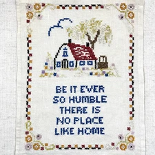 Vintage Cross Stitch Completed Unframed Humble Home Quote 10”x12”