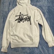 Stussy Stock Embroidered Logo Hoodie Grey M New