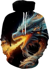 Abstract Fire Dragon Hoodie Fantasy Gothic Pullover Sweatshirt Unisex