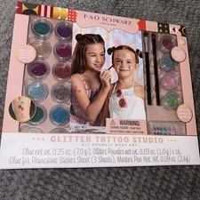RARE FAO Schwarz Glitter Tattoo Studio DIY Sparkly Body Art Makeup 26pcs New Nib