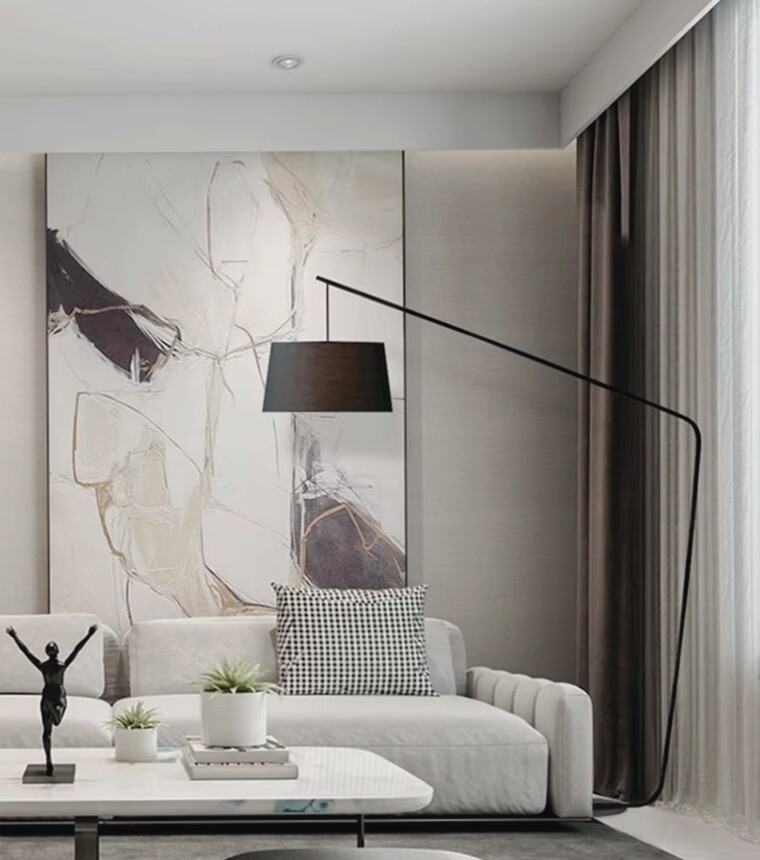 Lampadaire LED haut de gamme en tissu noir de lin et mât en métal