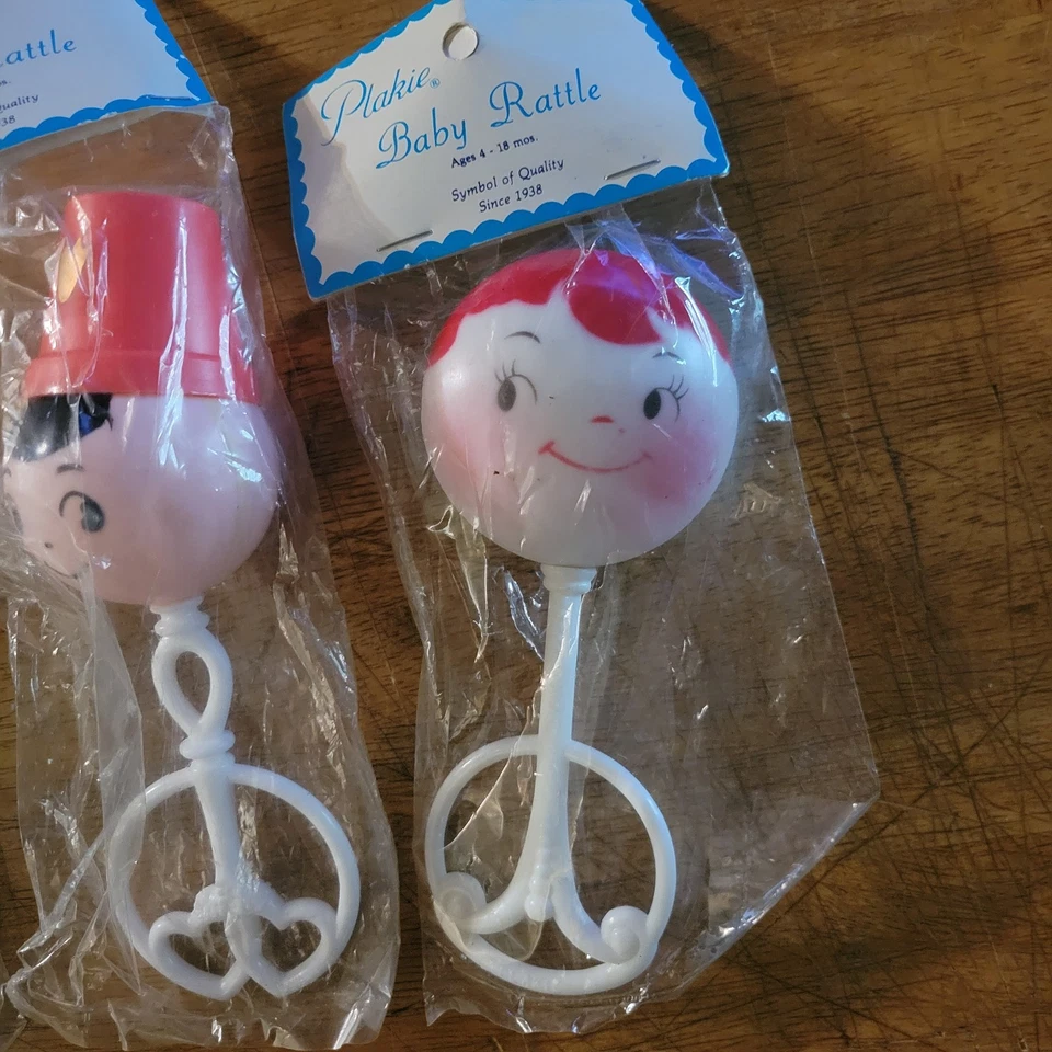3 Vintage Plakie Baby Rattle Lot Hard Plastic Hong Kong Brand New  - Image 4 of 4