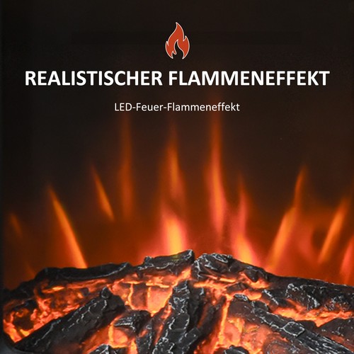 HOMCOM Chimenea Eléctrica con Efecto Llama Termostato 1000 W/2000 W 20-25 m² Negro - Imagen 5 de 10