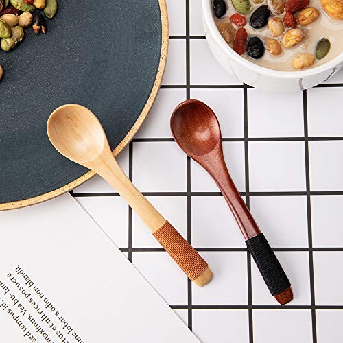 4 piezas mini cucharas de madera, cucharas soperas de madera para comer mezcla agitando cocinar, - Imagen 6 de 7