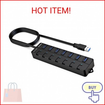 USB hub,7 Port USB 3.0 Hub,VEMONT USB Splitter with Individual On/Off Switches a