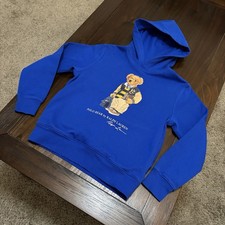 Polo Ralph Lauren Big Boy  s Teddy Bear Fleece Hoodie Sapphire Blue Medium 10-12