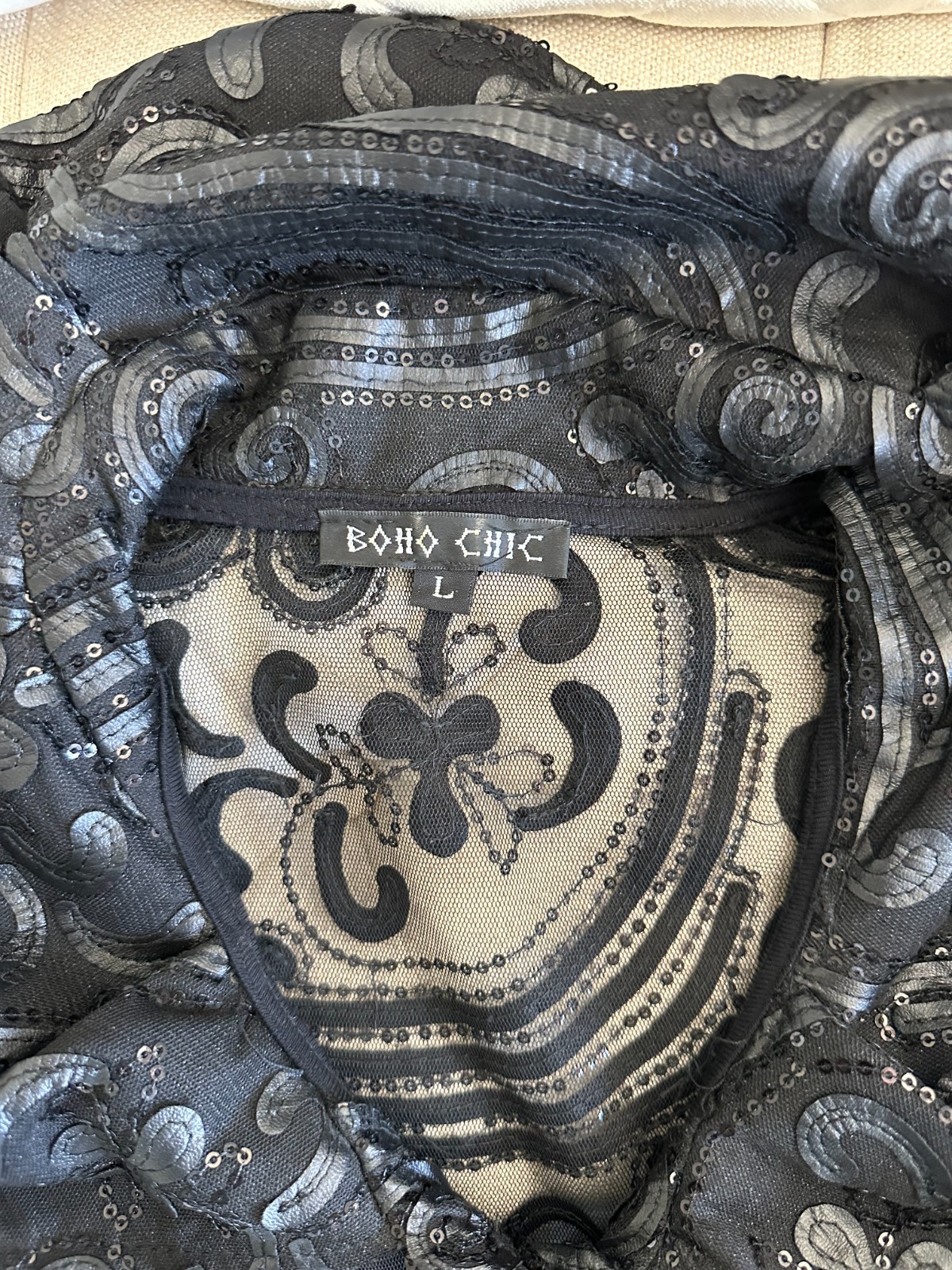 "Boho Chic" Black Sequin Button Down Swing  Jacke… - image 7