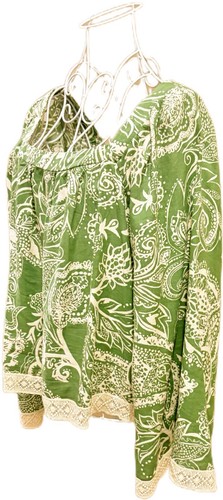 Nicole Miller Damen Leinenmischung Boho Top Grün Paisley 3/4 Arm Gr. M - Bild 6 von 6
