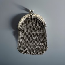 Antique Art Nouveau Sterling Silver  Chain Link Mesh Purse, 3.5  C 1900