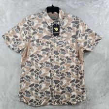 BURLEBO Performance Outdoor Shirt Mens Size Medium Camo Short Sleeve Button Up