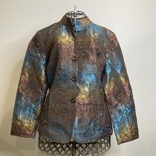 Chicos Blazer Sz 1 4-6 Multi Color Iridescent Embroidered Lined Jacket Autumn